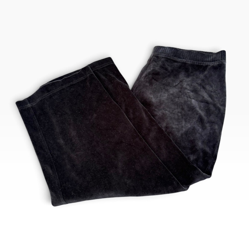 Lauren Ralph Lauren Womens Petite LP Black Velour Wide Leg Lounge Pants Pull On
